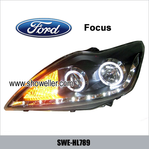 Ford Focus Angel Eye LED Head Lamp DRL Headlights Dayline BLACK Head Lights SWE-HL789